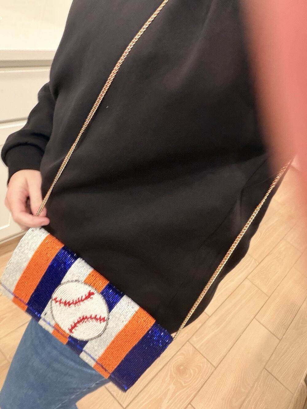 Houston Astros Inspired Beaded Purse Clutch Bag Orange Blue White